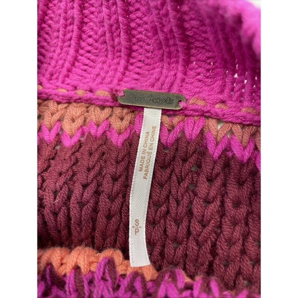 Free People Devon Sweater Fuchsia Rose Combo striped Size S slouchy Colorful - Picture 6 of 11